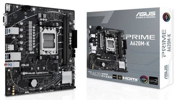 Материнская плата Asus PRIME A620M-K SocketAM5 AMD A620 2xDDR5 mATX AC`97 8ch(7.1) GbLAN RAID+VGA+HD