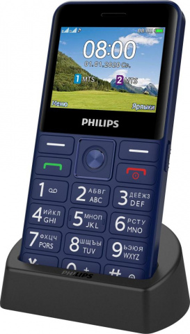 Сотовый телефон Philips E207 синий (2G,2*SIM, 2,31",320х240,mSD до 16Gb,0.08 Мп,1700 мАч,FM,BT,SOS)