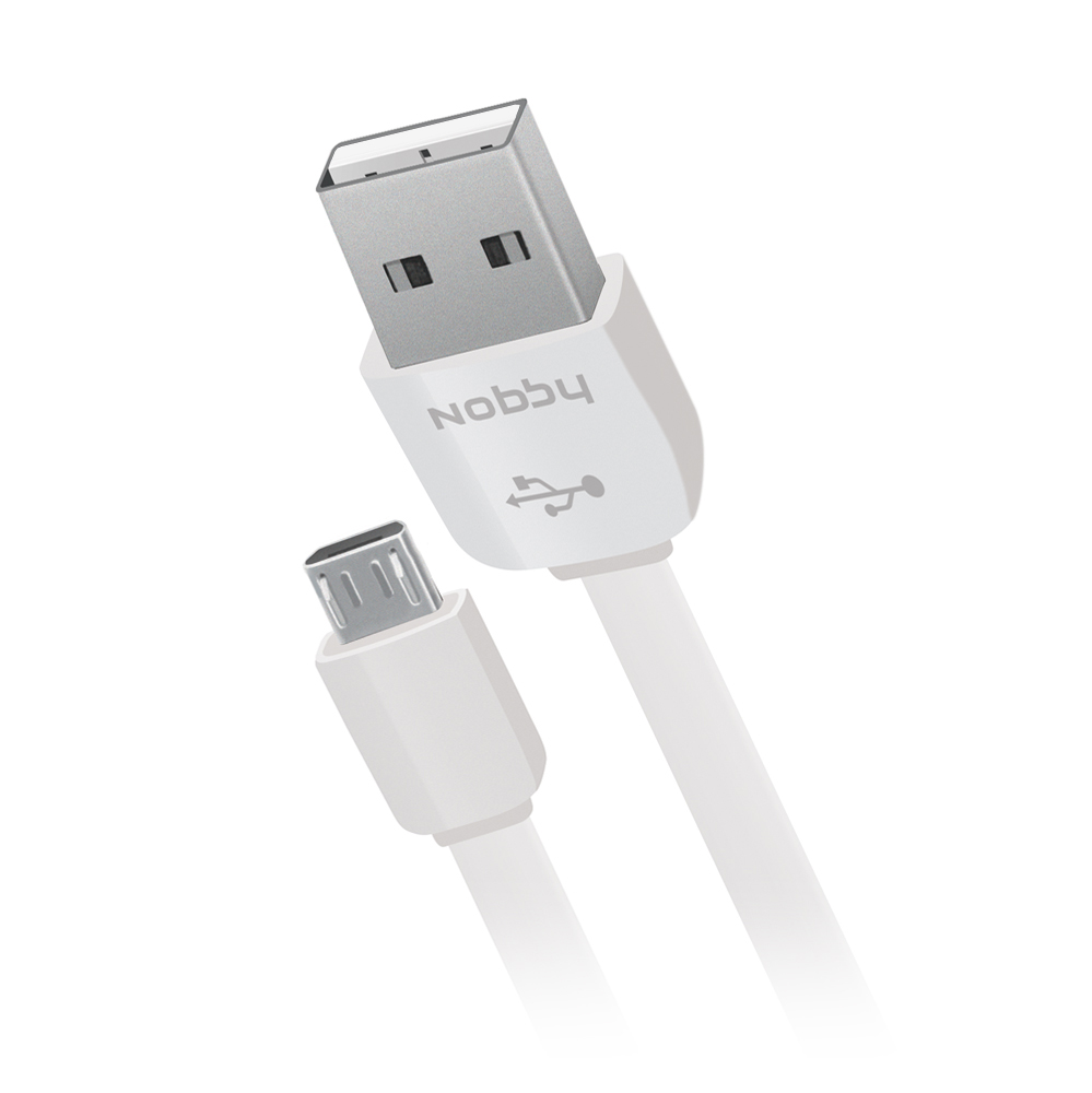 Кабель соединительный USB 2.0 - AM/microUSB Nobby Connect 008-001 0.23 м, плоский, белый 8992