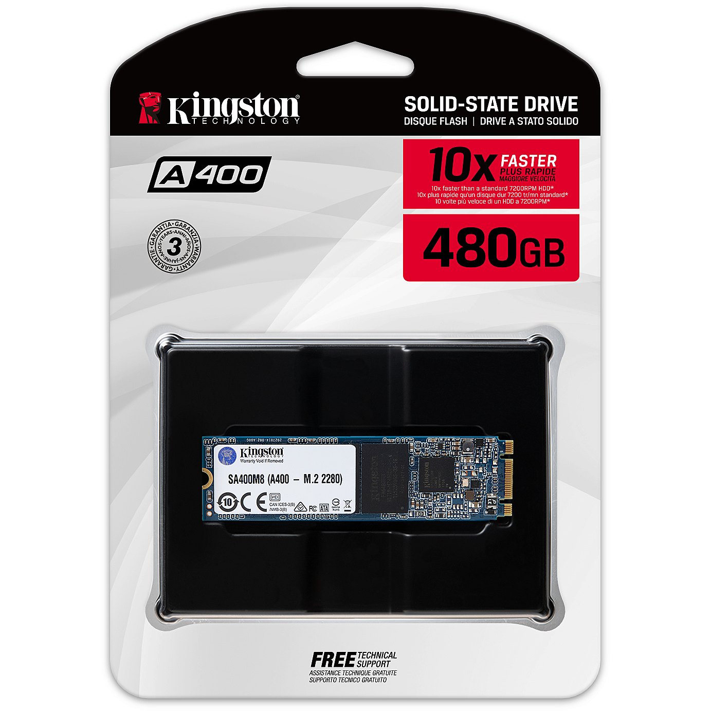 Диск SSD M.2 2280 480Gb Kingston A400 <SA400M8/480G> (500/450Mbs,35000 IOPS,3D TLC,Phison PS3111)
