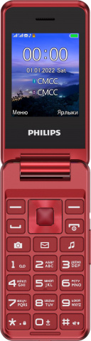 Сотовый телефон Philips E2601 красный (2G,2*SIM, 2,4",320х240,microSD до 16Gb,0.3 Мп,1000 мАч,FM,BT)