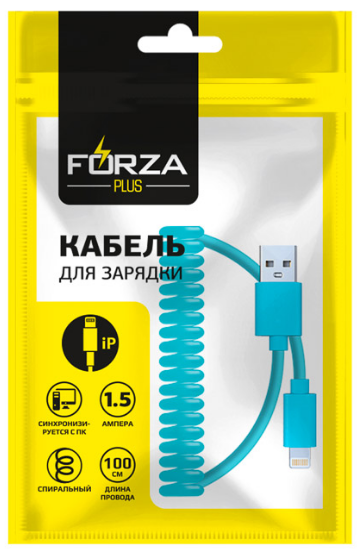 Дата-кабель USB с разъемом 8-pin Forza Спираль 1м, 1,5А 5 цветов, пакет 470-072