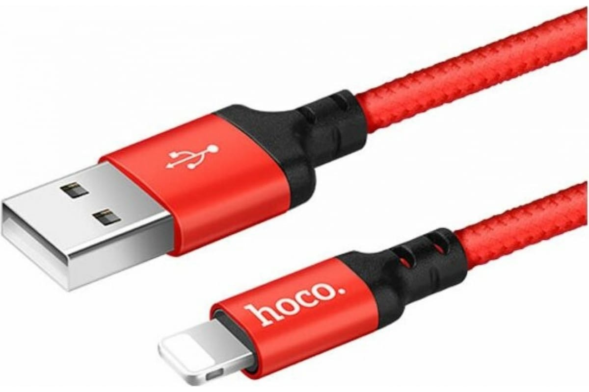 Дата-кабель USB с разъемом 8-pin для Apple 1м, Hoco 2А, X14, черно-красный