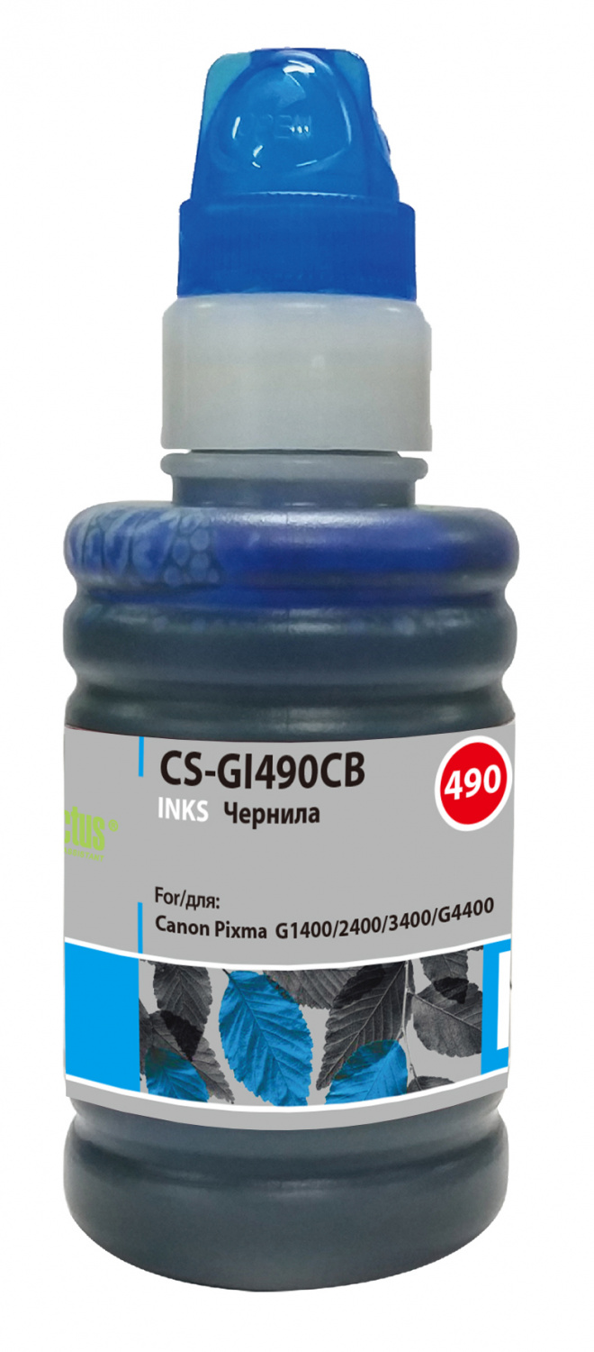Чернила Cactus CS-GI490C GI-490 голубой 100мл для Canon Pixma G1400/G2400/G3400