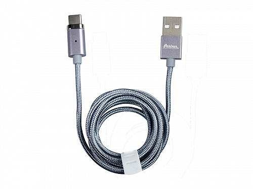 Магнитный кабель USB 2.0 - Type C, 1м, нейлон, Partner, ПР038389