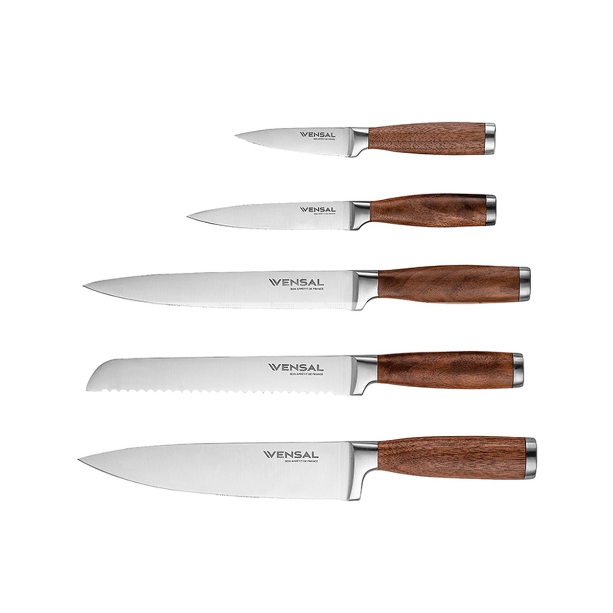 Набор ножей Vensal Très fiable 2001VS 5 ножей на подставке нерж сталь 3Cr13, ручка-орех