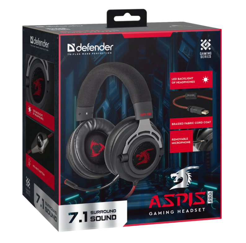 Игровая гарнитура Defender Aspis Pro 7.1, провод 2 м