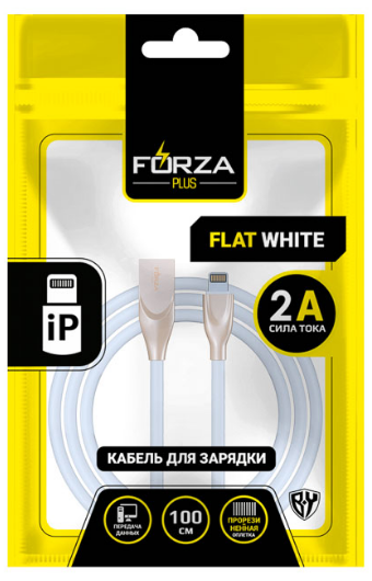 Дата-кабель USB с разъемом 8-pin Forza Flat 1м, 2А, белый, пакет 931-023