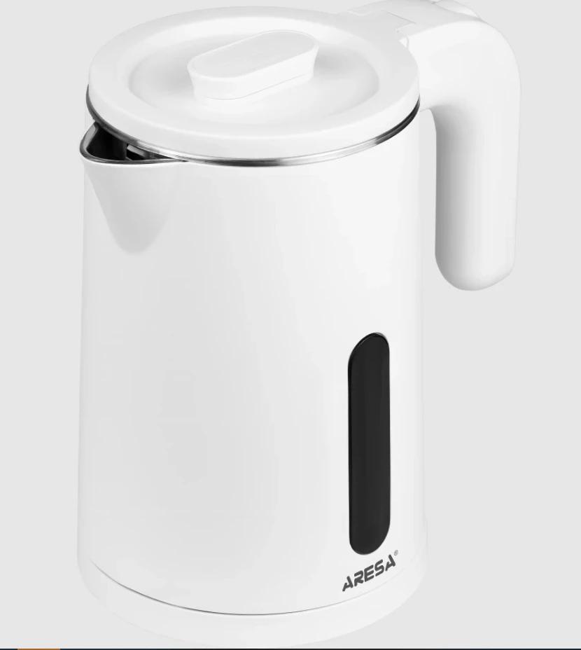 Чайник Aresa AR-3502 (1л, 700-850вт, белый,двойная стенка:пластик/нерж)
