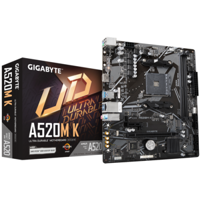 Материнская плата Gigabyte A520M K Soc-AM4 AMD A520 2xDDR4 mATX 8ch(7.1) GLAN RAID+HDMI+VGA M.2