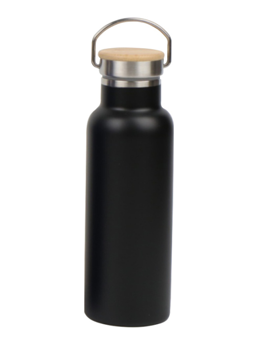 Бутылка Diolex DXB-500-2BL 500 мл черная, нержавейка, вакуумная, с крышкой из бамбука