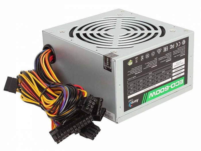Блок питания 600W Aerocool ECO-600W (20+4+4) pin, (6+2) pin, 4xSATA, 3xMolex, FDD, 120mm fan