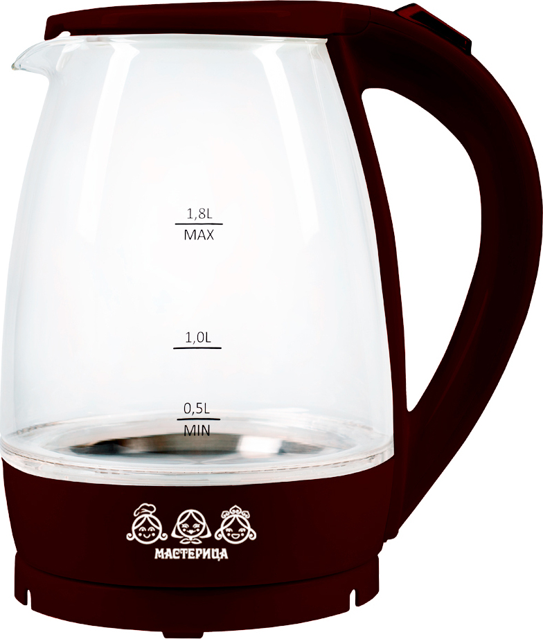 Чайник Мастерица ЕК-1801G, шоколад, 1,8л, стекло, 1850 Вт