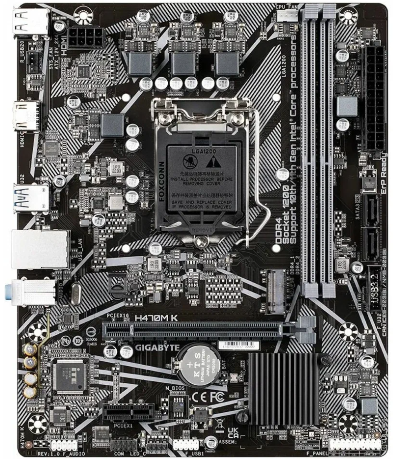 Материнская плата Gigabyte H410M K, Socket 1200,<Q470> PCI-E HDMI GbLAN SATA MicroATX 2DDR4 M.2