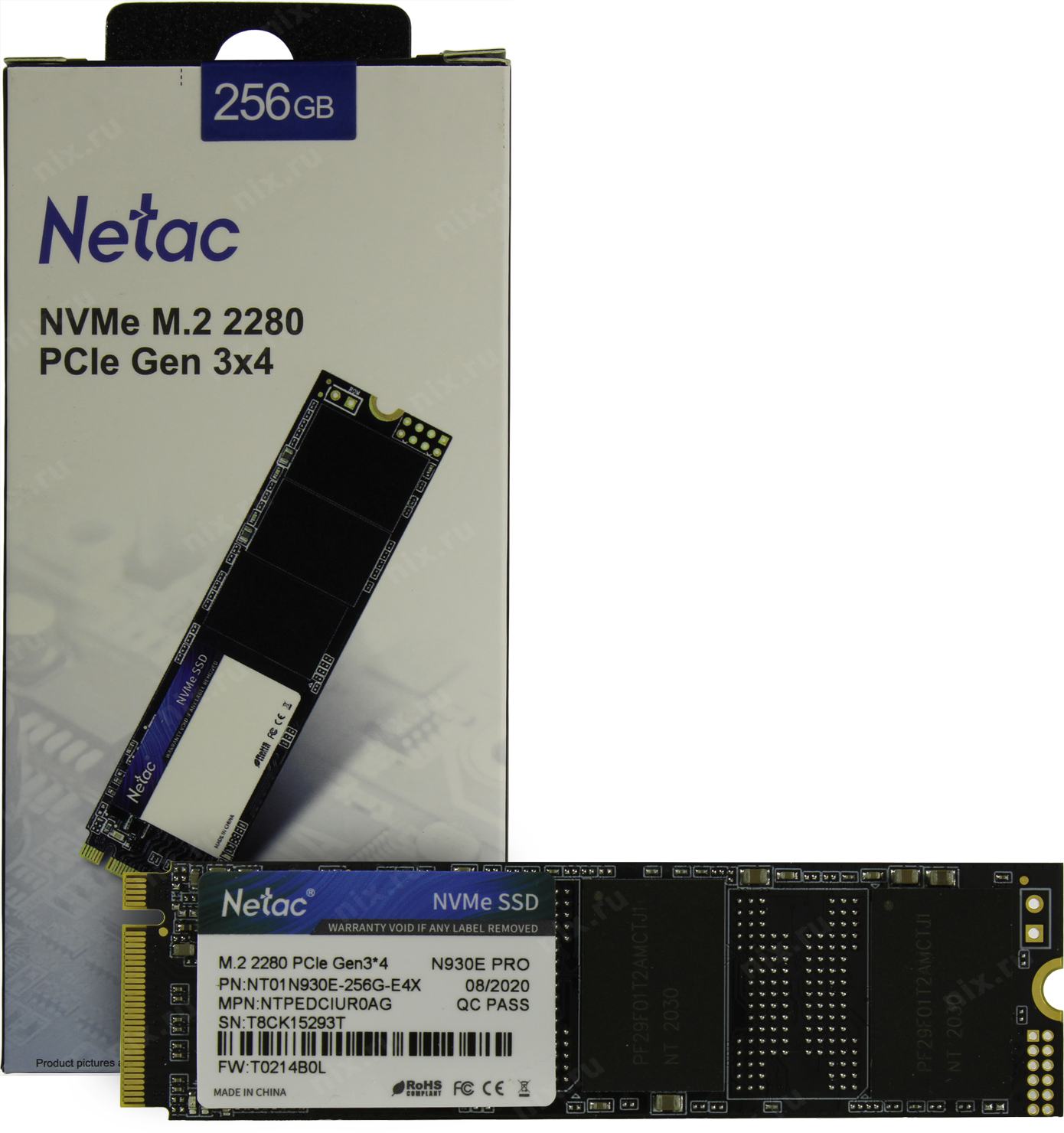 Диск SSD M.2 2280 256Gb Netac N930E Pro <NT01N930E-256G-E4X> PCI-E (2040/1270Mbs,150000 IOPS,3D TLC)