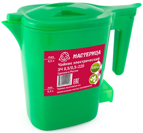 Чайник Мастерица ЭЧ 0,5/0,5-220З (пластиковый, зеленый, 0,5л, 500 Вт)