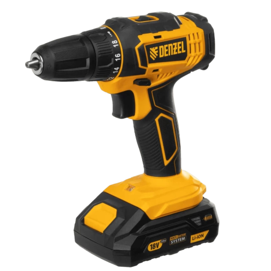 Аккумуляторный шуруповерт Denzel CDL-18-02BM 18В, 2 Акк, 2Ач, 30Нм, кейс