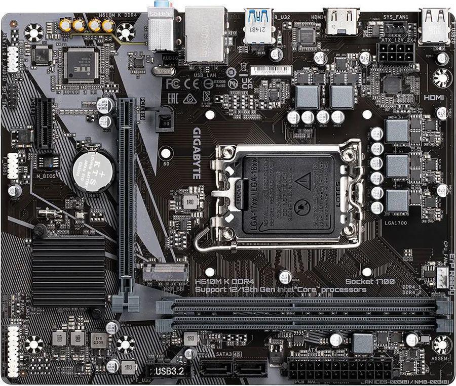 Материнская плата Gigabyte H610M K DDR4 Soc-1700 Intel H610 2xDDR4 mATX  8ch(7.1) GbLAN+HDMI M.2