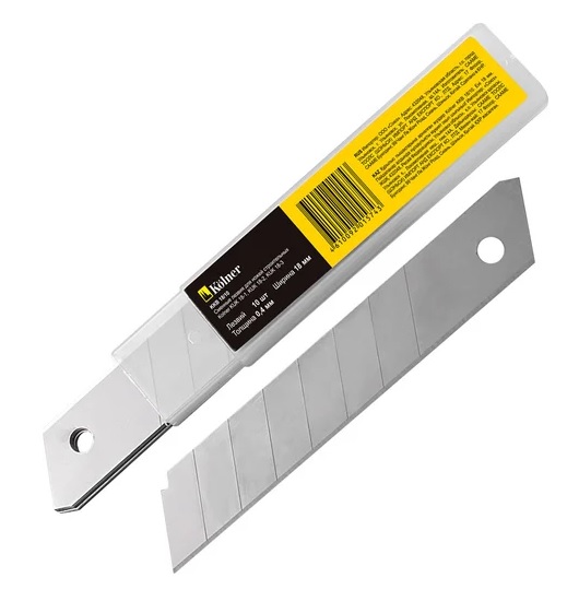 Сменные лезвия для ножей строительных Kolner KKB 18/10, 10 штук,сегментированные,ширина 18мм,толщина