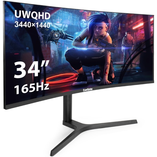Монитор 34" EXEGATE EC3400TA VA (3440х1440) 178°/178° 165 Гц 300cd/м Черный