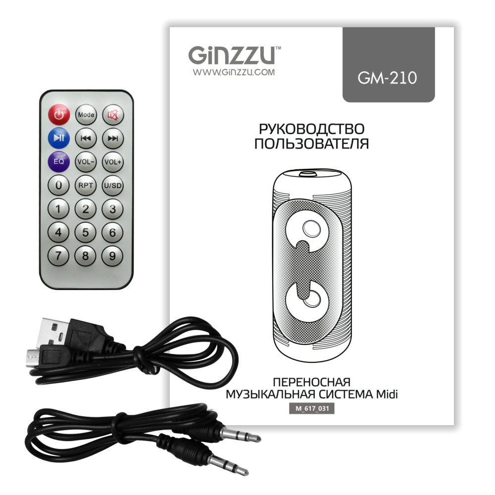 Колонка Ginzzu GM-210, Акустическая система Midi RGB/BT/USB/TF/FM/ДУ