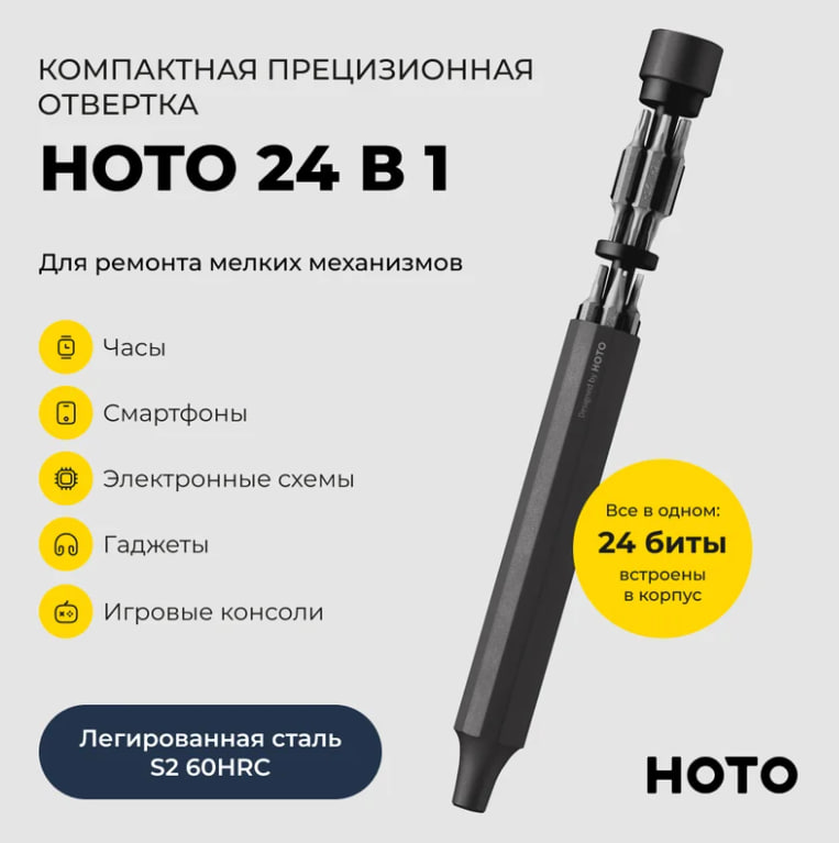 Отвёртка с набором бит HOTO 24-in-1 Precision Screwdriver (серый,HTT0005EU/QWLSD004)