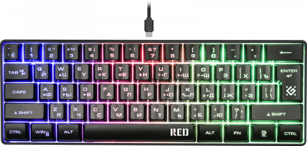 Клавиатура Defender Red GK-116 RU,радужная подсветка,61кнопка, игровая