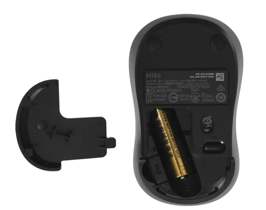 Мышка Logitech M186 черный/серый беспроводная (910-004131)
