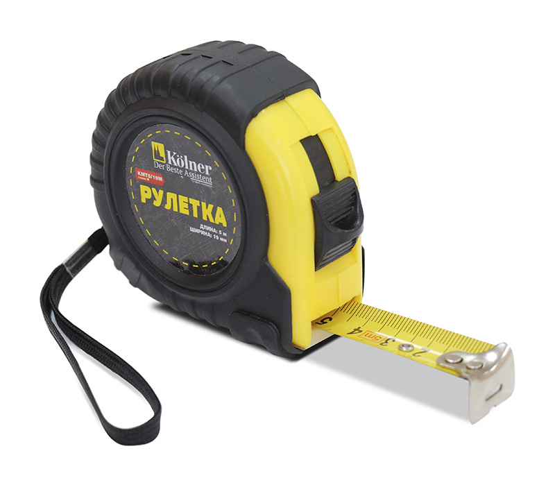 Рулетка Kolner KМТ 3/16М ширина 16мм, с прорезиненными вставками, "плавный стоп"
