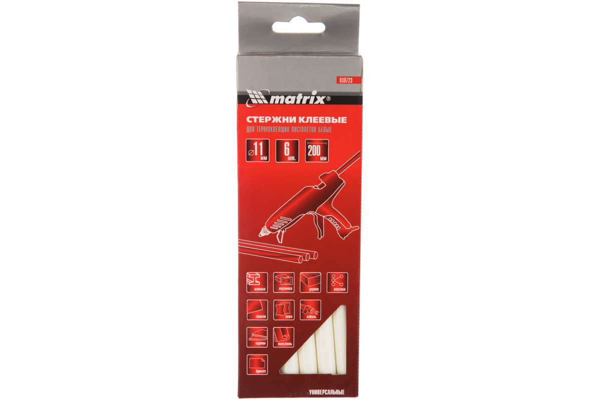 Стержни клеевые Matrix 11 x 200 мм, белые, 6 шт