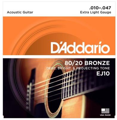 Струны для акустической гитары D'Addario EJ10 <бронза 80/20, Extra Light 10-47>