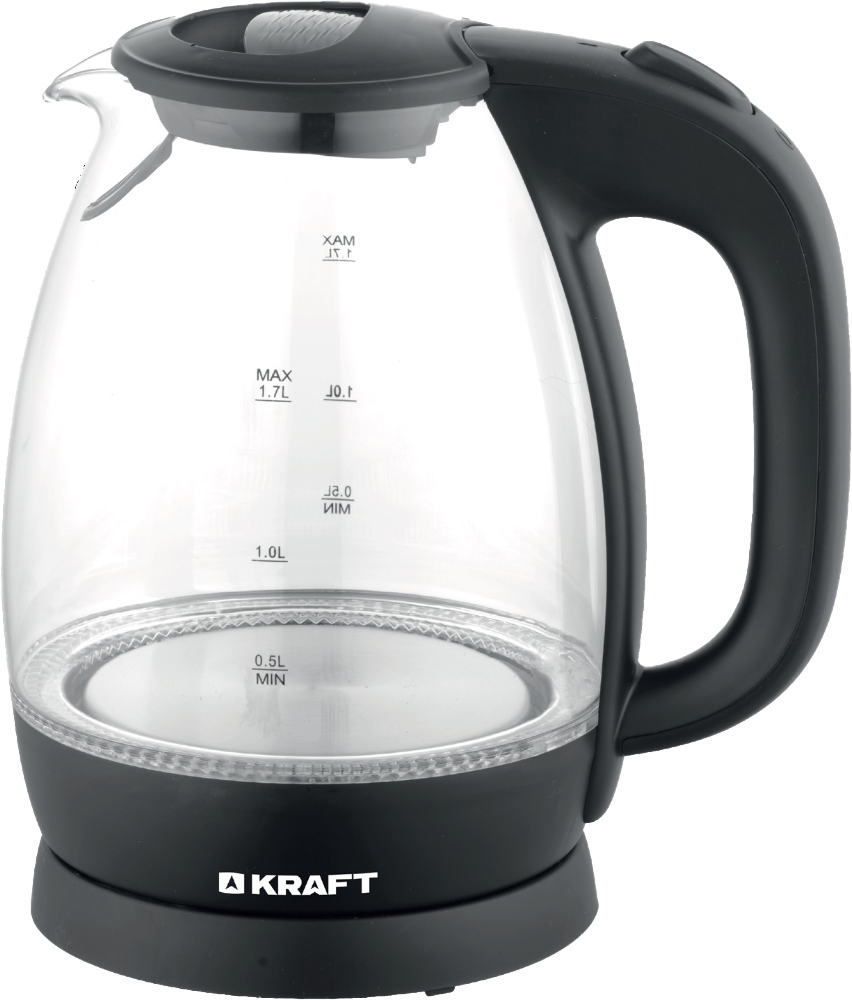 Чайник KRAFT KF-KG1705BL (Объем 1,7л,мощность 2200Вт,корпус стекло,световой индикатор,кабель 0.75м)