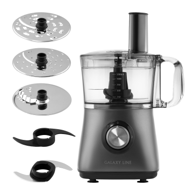 Кухонный комбайн Galaxy LINE GL 2314 серый 1000Вт,чаша 1,2 л,2 скорости, импульсный режим, 5 насадки
