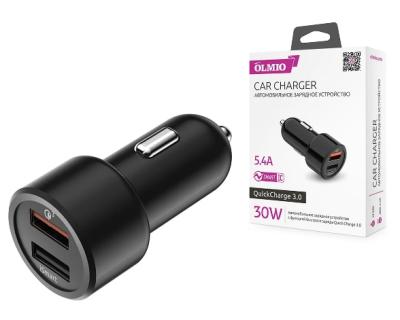 Автомобильное ЗУ OLMIO 30W, USBx2, QuickCharge, Smart IC, черное, OLMIO 038718