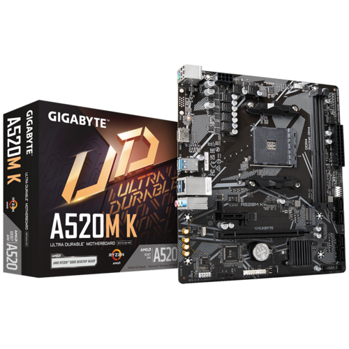 Материнская плата Gigabyte A520M K Soc-AM4 AMD A520 2xDDR4 mATX 8ch(7.1) GLAN RAID+HDMI+VGA M.2