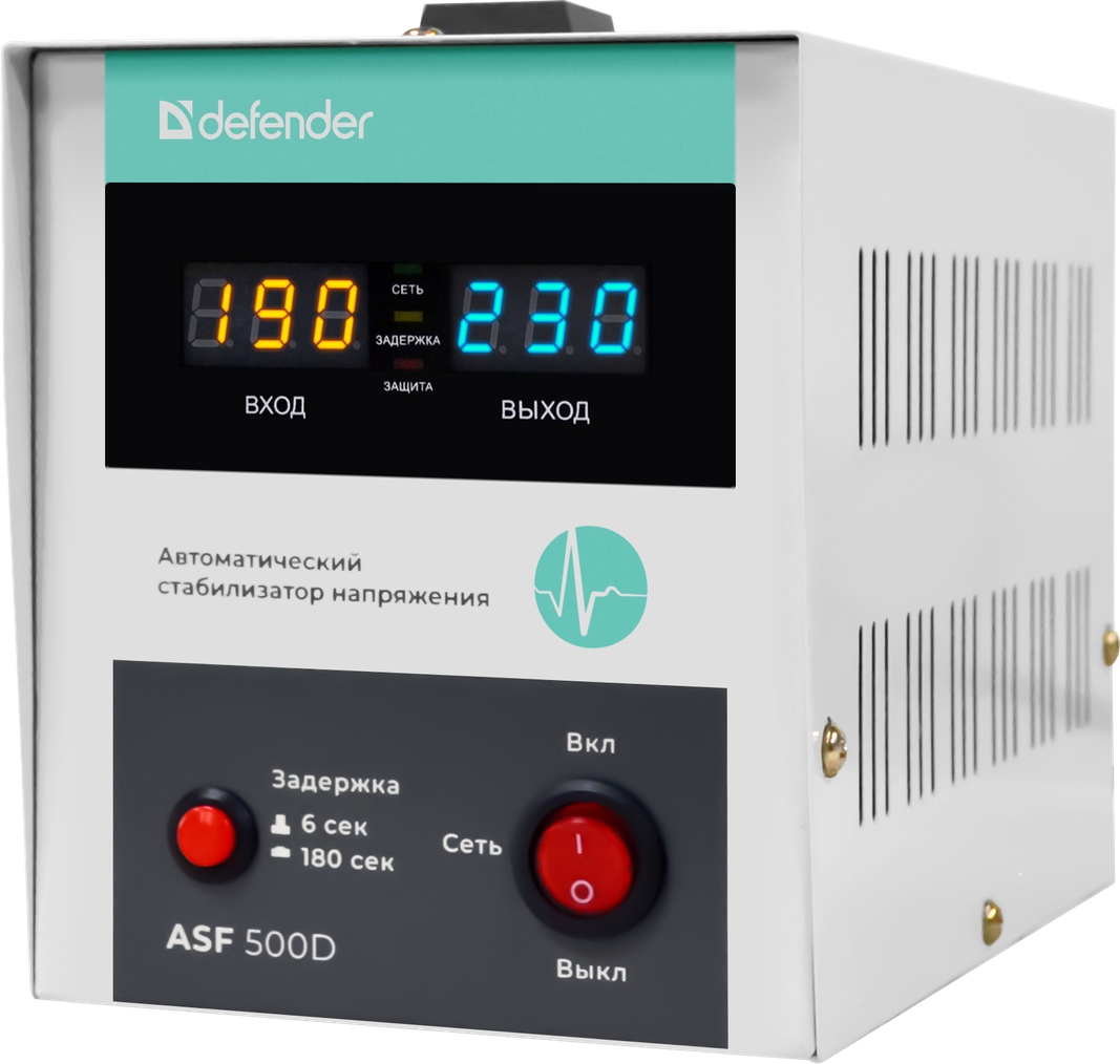 Стабилизатор напряжения Defender ASF 500D напольный 300Вт метал корпус, 1 розетка