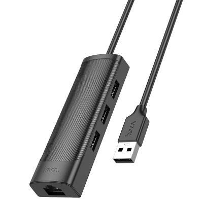USB Сетевая карта HOCO HB42 + Hub (3 × USB-A2.0 + RJ45 порт 100Mbps) 