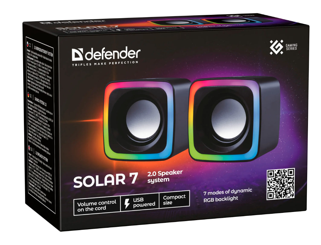 Колонки DEFENDER Solar 7 6Вт, подсветка, питание от USB