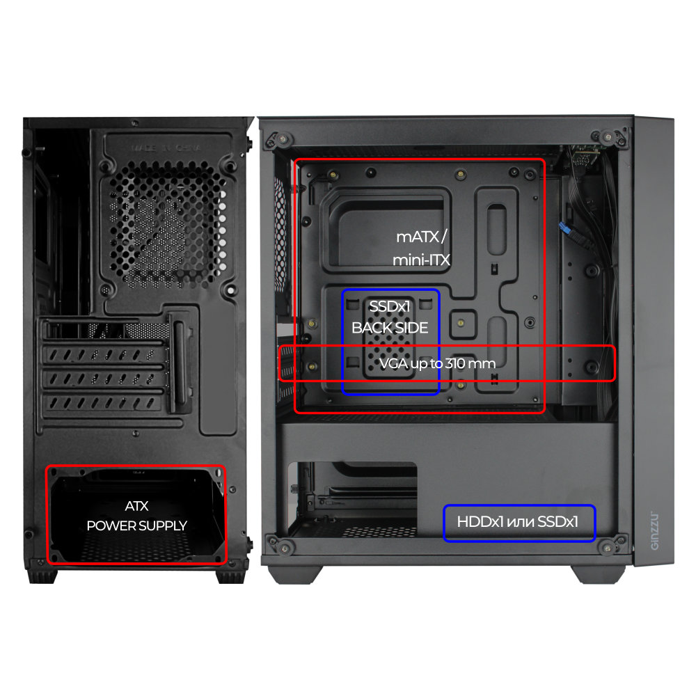 Корпус mATX MidiTower Ginzzu CL530 