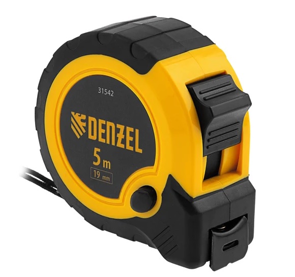 Рулетка Denzel 5м х 19мм, двухкомп. корпус, кнопка-пауза//31542