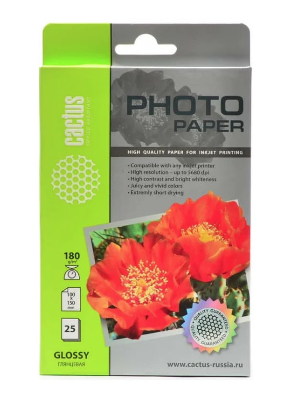 Фотобумага Cactus CS-GA618025 A6/180г/м2/25л./белый глянцевое для струйной печати