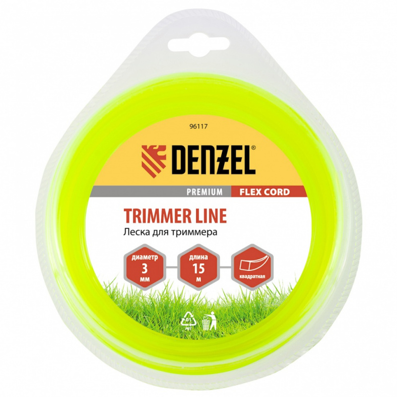 Леска для триммера Denzel 3,0мм х 15м квадрат FLEX CORD/ 96117